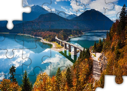 Most, Góry, Las, Jezioro, Sylvenstein, Niemcy