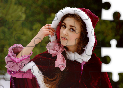 Dziewczyna, Czerwony, Kapturek, Strój, Las