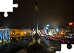 Plac, Niepodległości, Majdan, Kijów, Ukraina, Noc