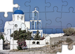 Santorini, Cerkiew, Morze, Roślinność, Grecja