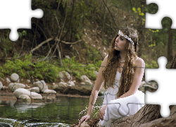 Dziewczyna, Strumień, Górski, Kamienie, Las