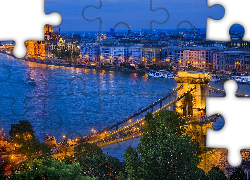 Most, Rzeka, Statki, Budapeszt, Panorama, Miasta, Zmrok