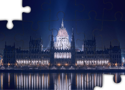 Węgry, Budapeszt, Noc, Budynek Parlamentu, Światła