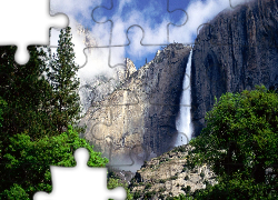 Stany Zjednoczone, Stan Kalifornia, Park Narodowy Yosemite, Wodospad, Drzewa, Góry