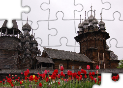 Karelia, Kiży, Drewniane, Cerkwie, Tulipany
