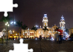 Peru, Lima, Rynek, Palmy, Ludzie, Noc