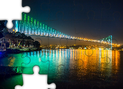 Rzeka, Oświetlony, Most, Noc, Panorama, Miasta, Stambuł, Turcja