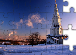 Rosja, Moskwa, Kościół, Drzewa, Zima