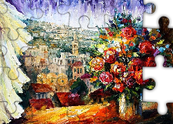 Leonid Afremov, Bukiet Kwiatów w Oknie, Obraz