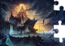 Fantasy, Zamek, Chmury, Blask, Światła