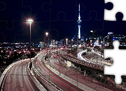 Auckland, Nocna, Panorama, Miasta, Arterie, Komunikacyjne