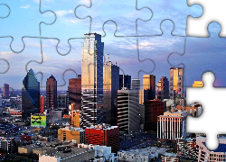 Dallas, Panorama, Miasta, Świt, Chmury