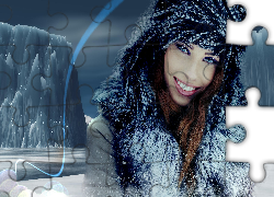 Uśmiechnięta, Kobieta, Zima, Makijaż