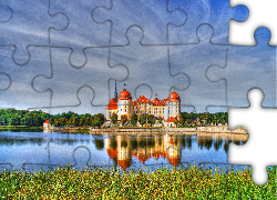 Pałac Moritzburg, Saksonia, Niemcy, Odbicie, Jezioro