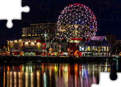 Vancouver, Panorama, Miasta, Nocą, Rzeka, Kanada