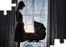 Kobieta, Mama, Wózek, Okno