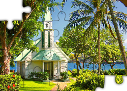 Kościół, Jezioro, Palmy
