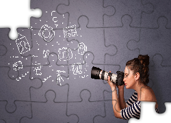 Dziewczyna, Aparat, Fotograficzny, Zdjęcia