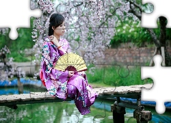 Japonka, Ogród, Kimono, Wachlarz