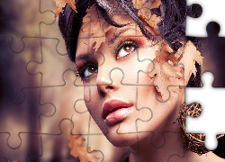 Makijaż, Liście, Kobieta