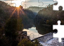 Hiszpania, Toledo, Rzeka Tag, Góry, Wschód Słońca