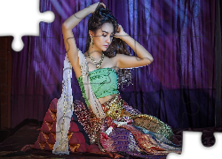 Kobieta, Azjatka, Rozpuszczone, Włosy, Orientalny, Strój