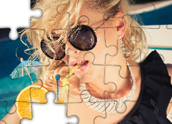 Blondynka, Okulary, Piękna, Biżuteria, Koktajl