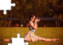 Dziewczyna, Szpagat, Aparat, Fotograficzny