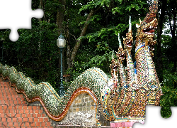 Park, Posąg, Smok, Schody, Tajlandia
