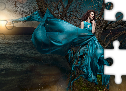 Kobieta, Blekitna, Suknia