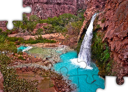Wodospad, Havasu, Potok, Skały, Roślinność, Arizona