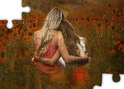 Kobiety, Objęcie, Łąka, Maki