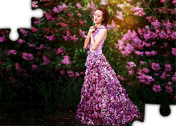 Kobieta, Makijaż, Kwiaty, Bzu