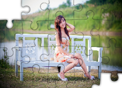 Piękna, Kobieta, Biała, Ławeczka