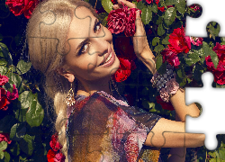 Kobieta, Usmiech, Kwiaty