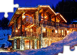 Luksusowy, Dom, W Zermatt, Noc, Zima