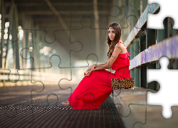 Kobieta, Modelka, Czerwona, Suknia