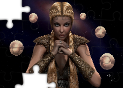 Kobieta, Długie Włosy, Kosmos, Planety, Grafika