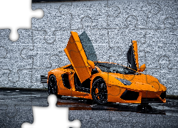 Pomarańczowe, Lamborghini Aventador, Deszcz