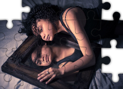 Kobieta, Odbicie, Lustrzane, Pierścionek