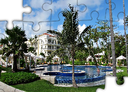 Hotel, Basen, Palmy, Tropiki