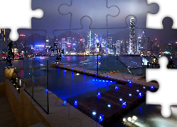 Drapacze, Chmur, Hotel, Intercontinental, Hong Kong, Fragment, Miasta, Nocą