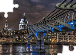 Most Millenium, Rzeka, Miasto nocą, Londyn, Anglia