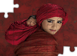 Kobieta, dziecko, niemowlę, chusta