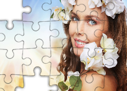 Kobieta, Białe, Kwiaty