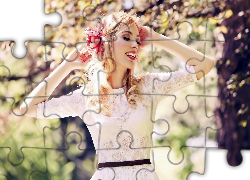 Kobieta, Modelka, Uśmiech, Kwiat