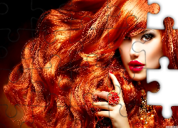Kobieta, Rude, Włosy, Biżuteria, Makijaż