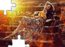 Kobieta, Schody, Suknia