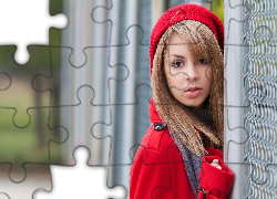 Kobieta, Blondynka, Czerwone, Ubranie