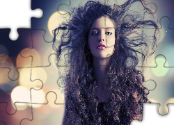 Kobieta, Długie, Kręcone, Rozwiane, Włosy